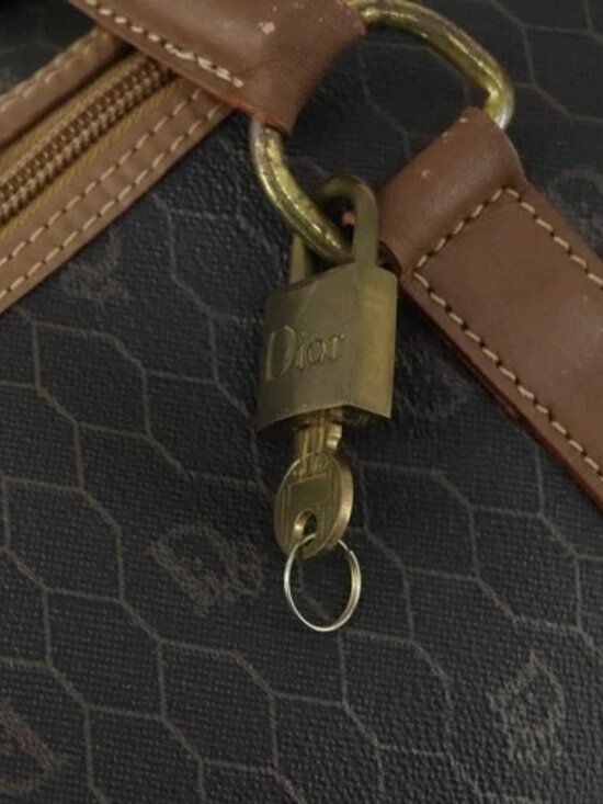 Christian Dior Honeycomb Canvas Boston Bag PVC Black Gold Auth ep12688 - Picture 10 of 16